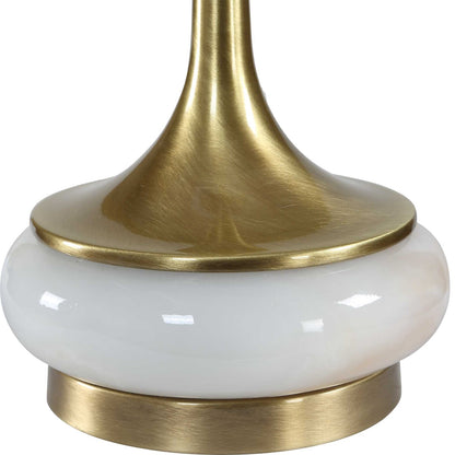 Uttermost Molena 21.75in 1-Light Table Lamp | Antique Brass and Pearly Stone | Living Room & Bedroom | 9 x 9 x 21.75 in | Model 30820-1