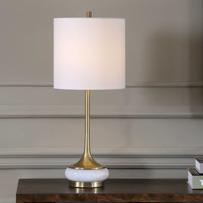 Uttermost Molena 21.75in 1-Light Table Lamp | Antique Brass and Pearly Stone | Living Room & Bedroom | 9 x 9 x 21.75 in | Model 30820-1
