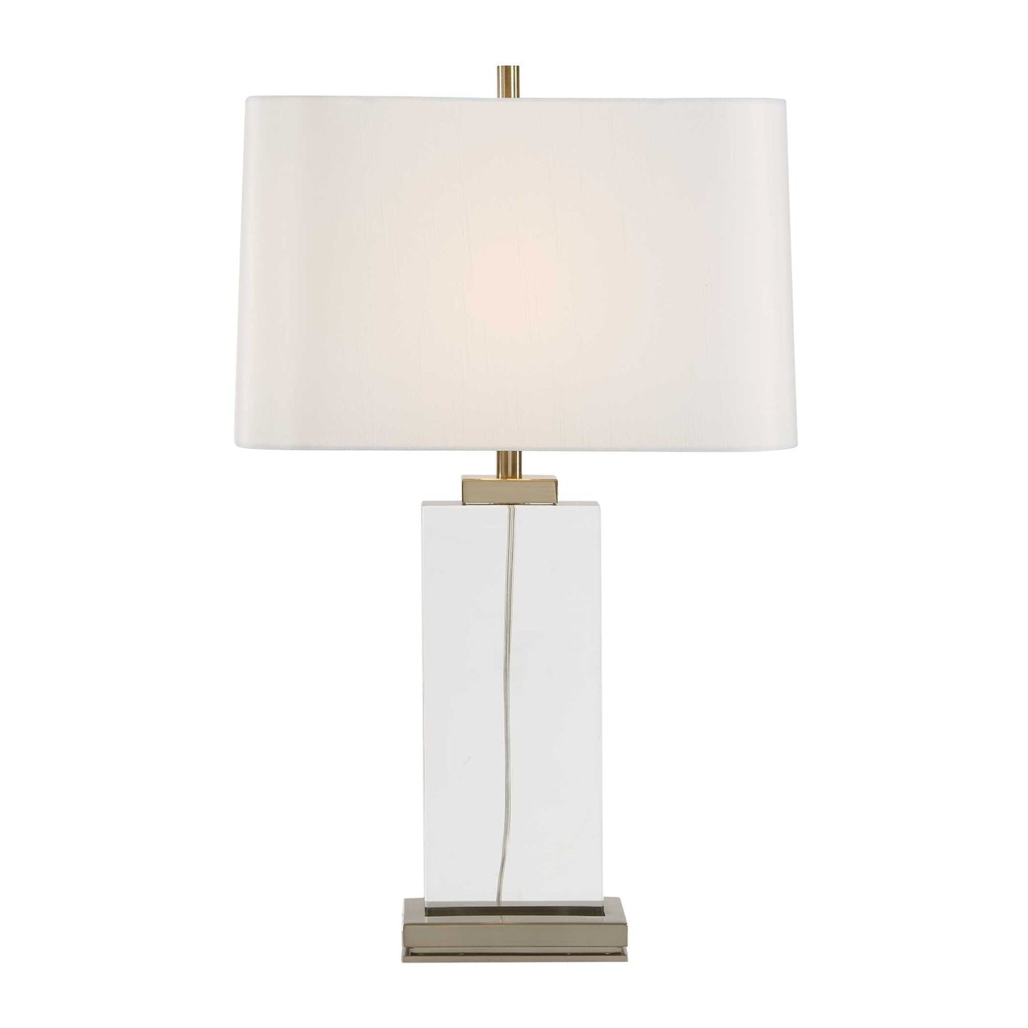 Uttermost Genevieve 28.75in 1-Light Table Lamp | Crystal and Antique Brass Iron with White Linen Shade | Living Room & Bedroom | Model 30840