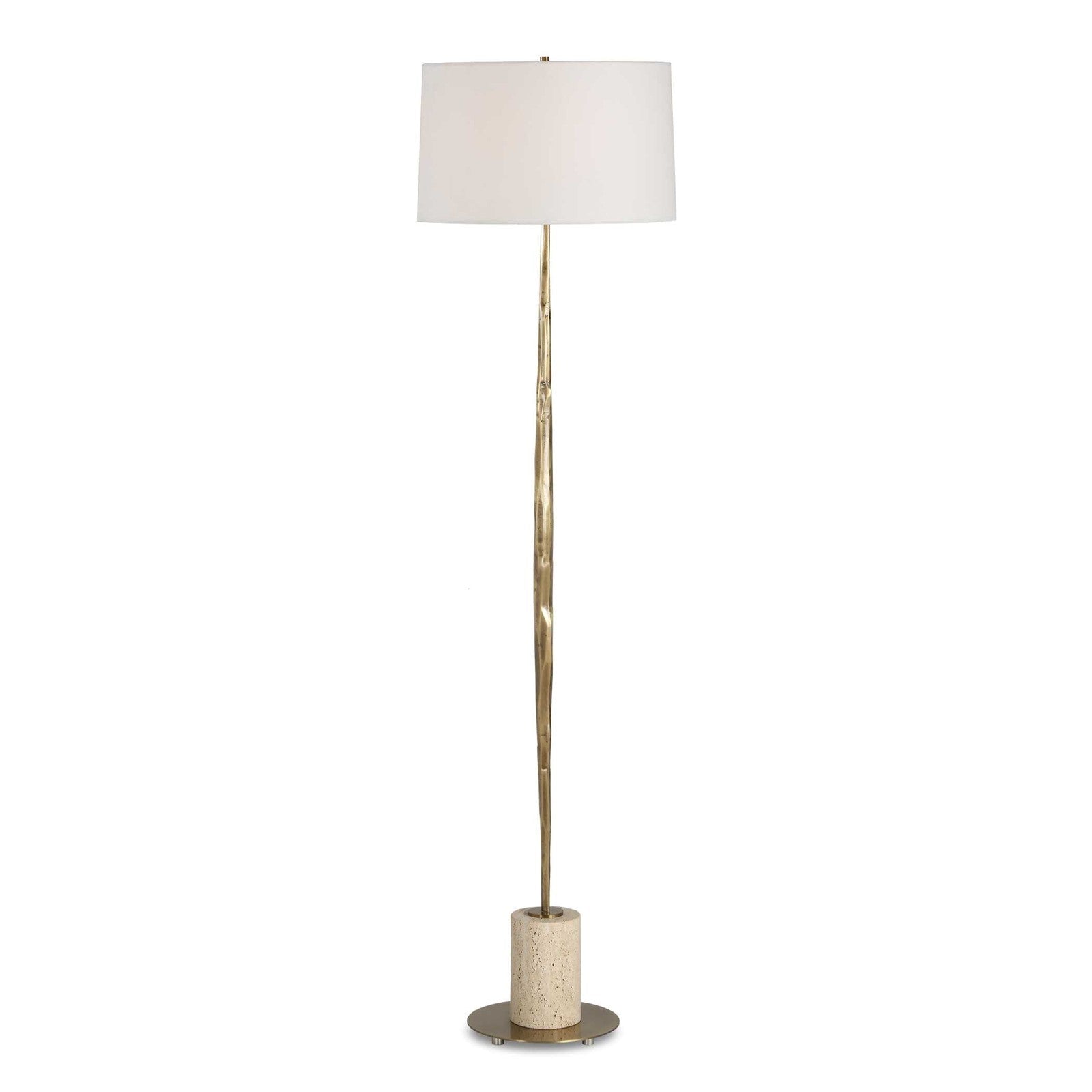 Uttermost Halen 64.25in 1-Light Floor Lamp | Antique Brass and Travertine with White Linen Shade | Living Room & Reading Nook | Model 30841