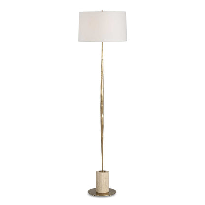 Uttermost Halen 64.25in 1-Light Floor Lamp | Antique Brass and Travertine with White Linen Shade | Living Room & Reading Nook | Model 30841