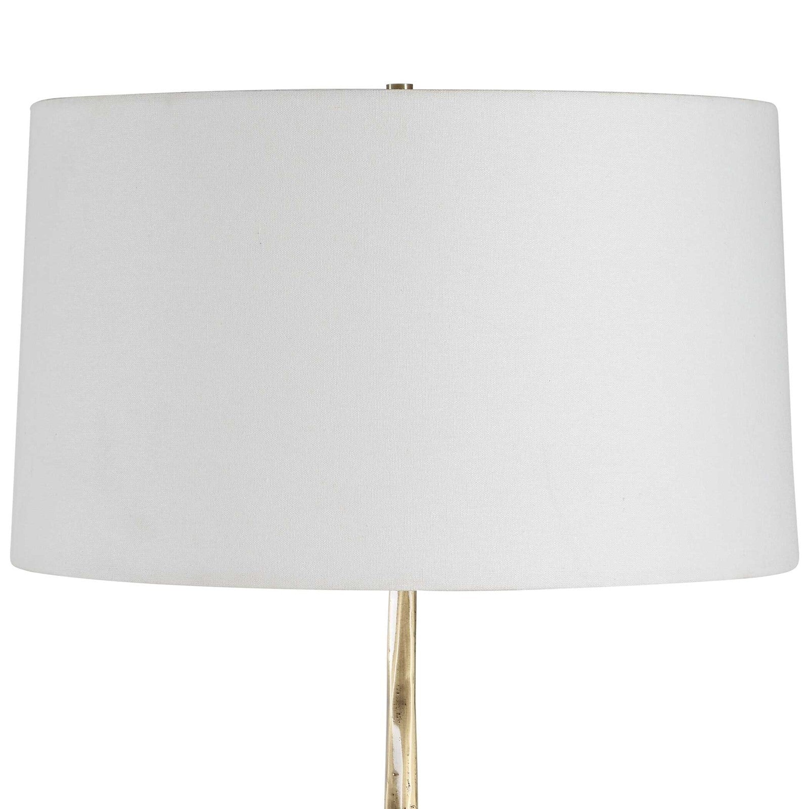 Uttermost Halen 64.25in 1-Light Floor Lamp | Antique Brass and Travertine with White Linen Shade | Living Room & Reading Nook | Model 30841