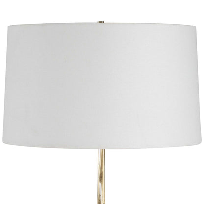 Uttermost Halen 64.25in 1-Light Floor Lamp | Antique Brass and Travertine with White Linen Shade | Living Room & Reading Nook | Model 30841