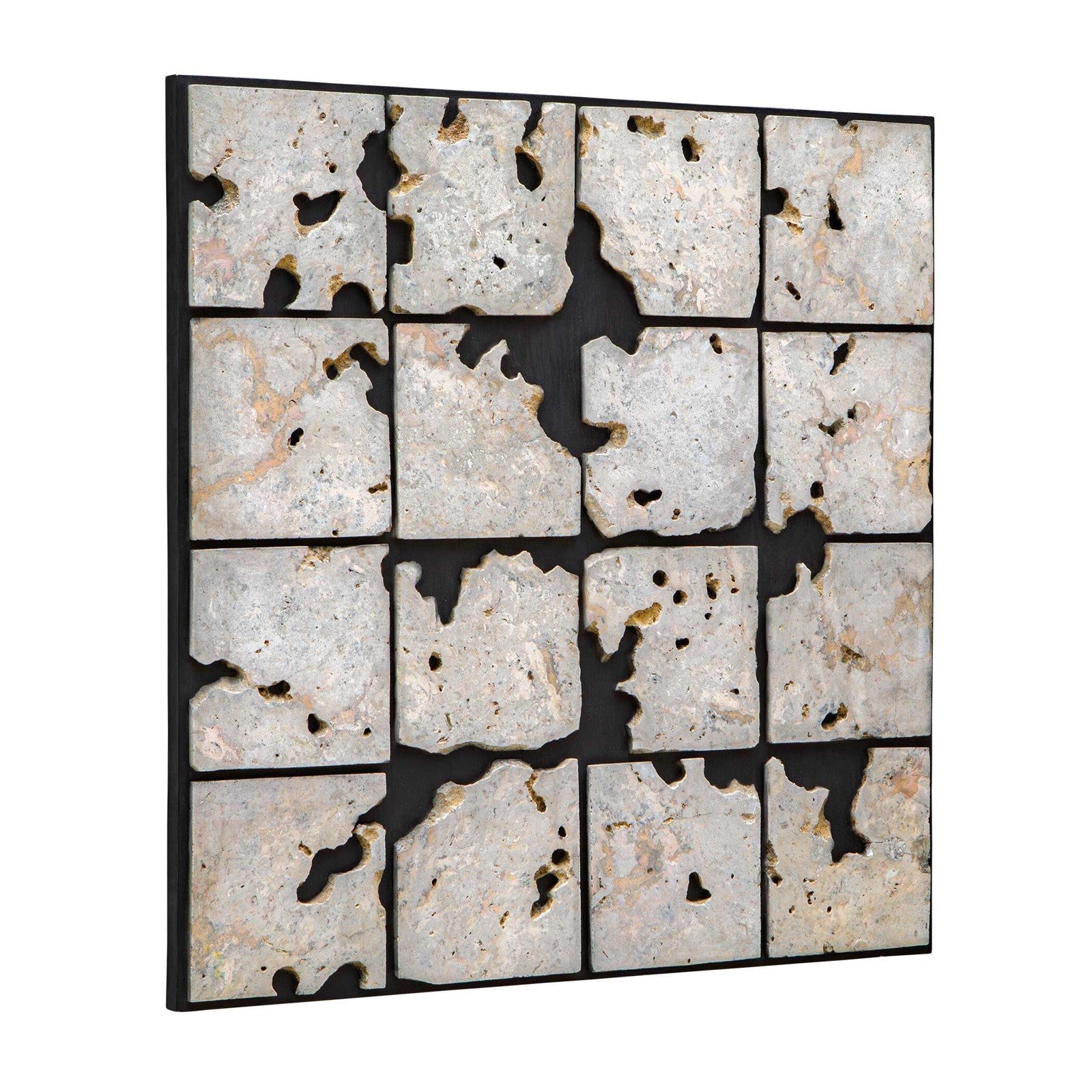 Uttermost Uvalda 41.6in Black Cadas Stone Wall Decor | Modern Mosaic on Plywood | Living Room & Entryway Accent | 41.6 x 1.75 x 41.6 in | Model 3511