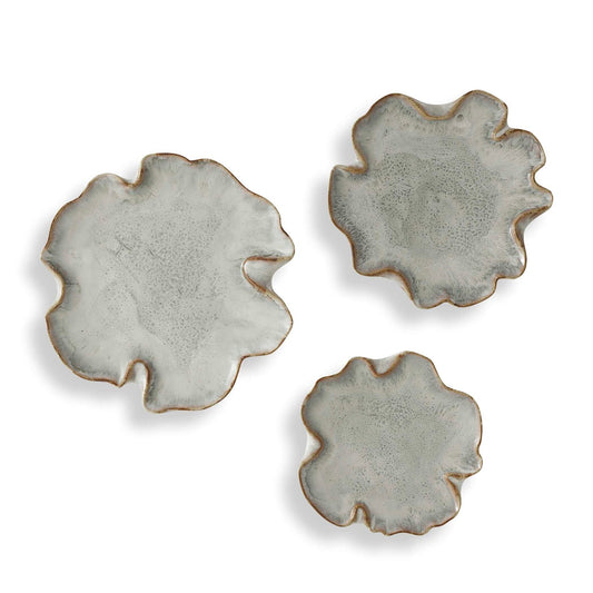 Uttermost Selene 16.1in Gray Earthenware Wall Decor S/3 | Mottled Glaze with Caramel Edging | Living Room & Entryway Accent | Model 3513
