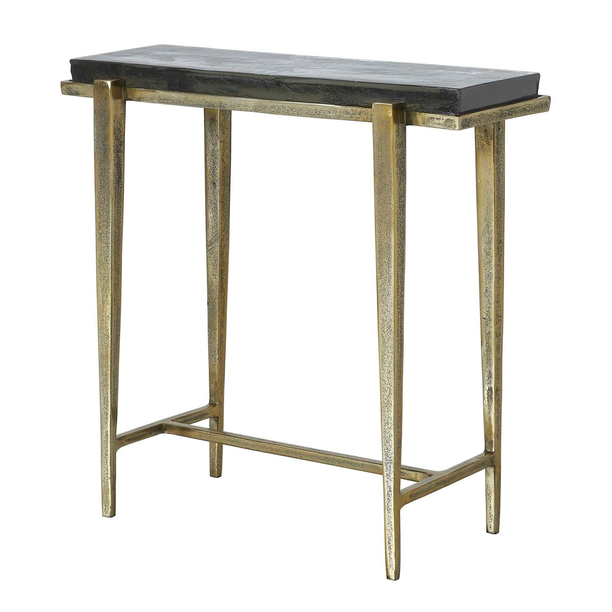 Uttermost Preston 24.8in Rectangular Accent Table | Antiqued Brass Aluminum Frame with Cast Glass Top | Living Room & Entryway | Model 50581