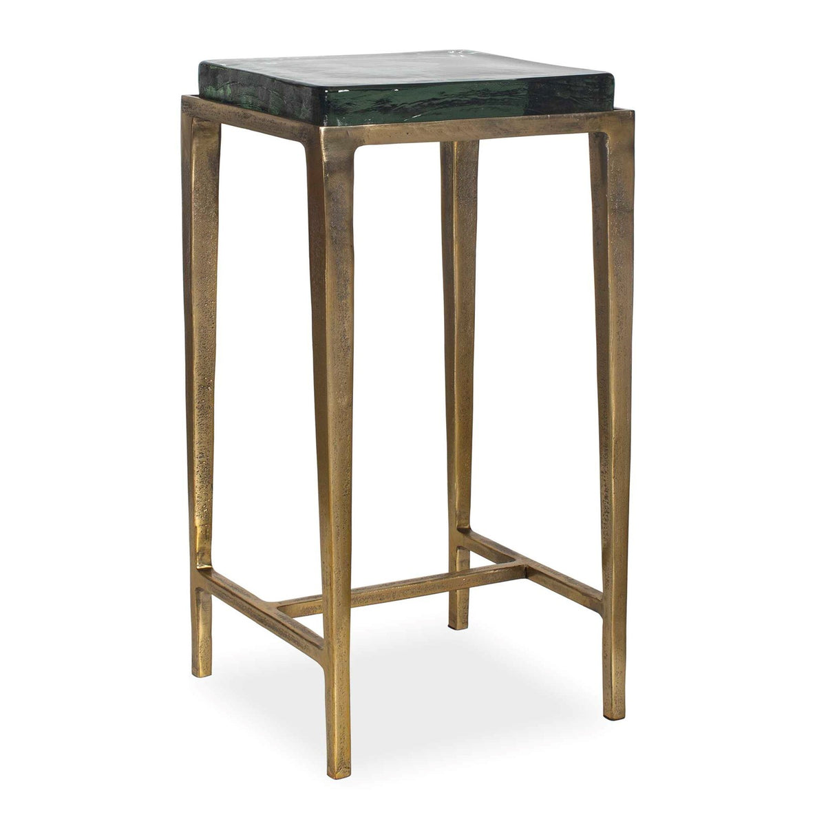 Uttermost Preston 12.2in Square Accent Table | Antiqued Brass Aluminum Frame with Cast Glass Top | Living Room & Bedroom | Model 50596