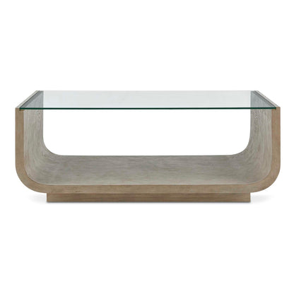 Uttermost Maeva Modern Glass Coffee Table | Ash Burl & Oak Veneer Curved Base | Living Room & Lounge | 46 x 28 x 17 in | Model 51156