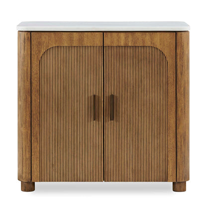 Uttermost Mebarak 32in Reeded 2 Door Cabinet | Honey Acacia & White Marble with Bronze Pulls | Living Room & Entryway Storage | Model 51159