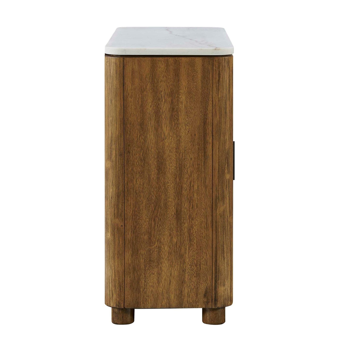 Uttermost Mebarak 32in Reeded 2 Door Cabinet | Honey Acacia & White Marble with Bronze Pulls | Living Room & Entryway Storage | Model 51159