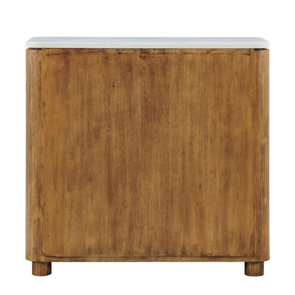 Uttermost Mebarak 32in Reeded 2 Door Cabinet | Honey Acacia & White Marble with Bronze Pulls | Living Room & Entryway Storage | Model 51159