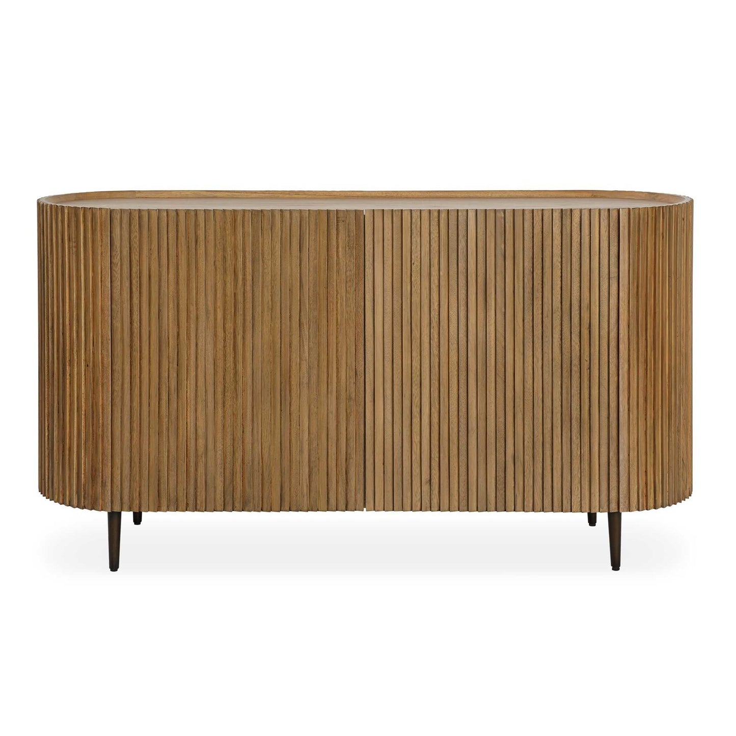 Uttermost Reese 58.5in Pleated 2 Door Cabinet | Medium Oak & Dark Bronze Tapered Legs | Living Room & Dining Room Storage | Model 51167