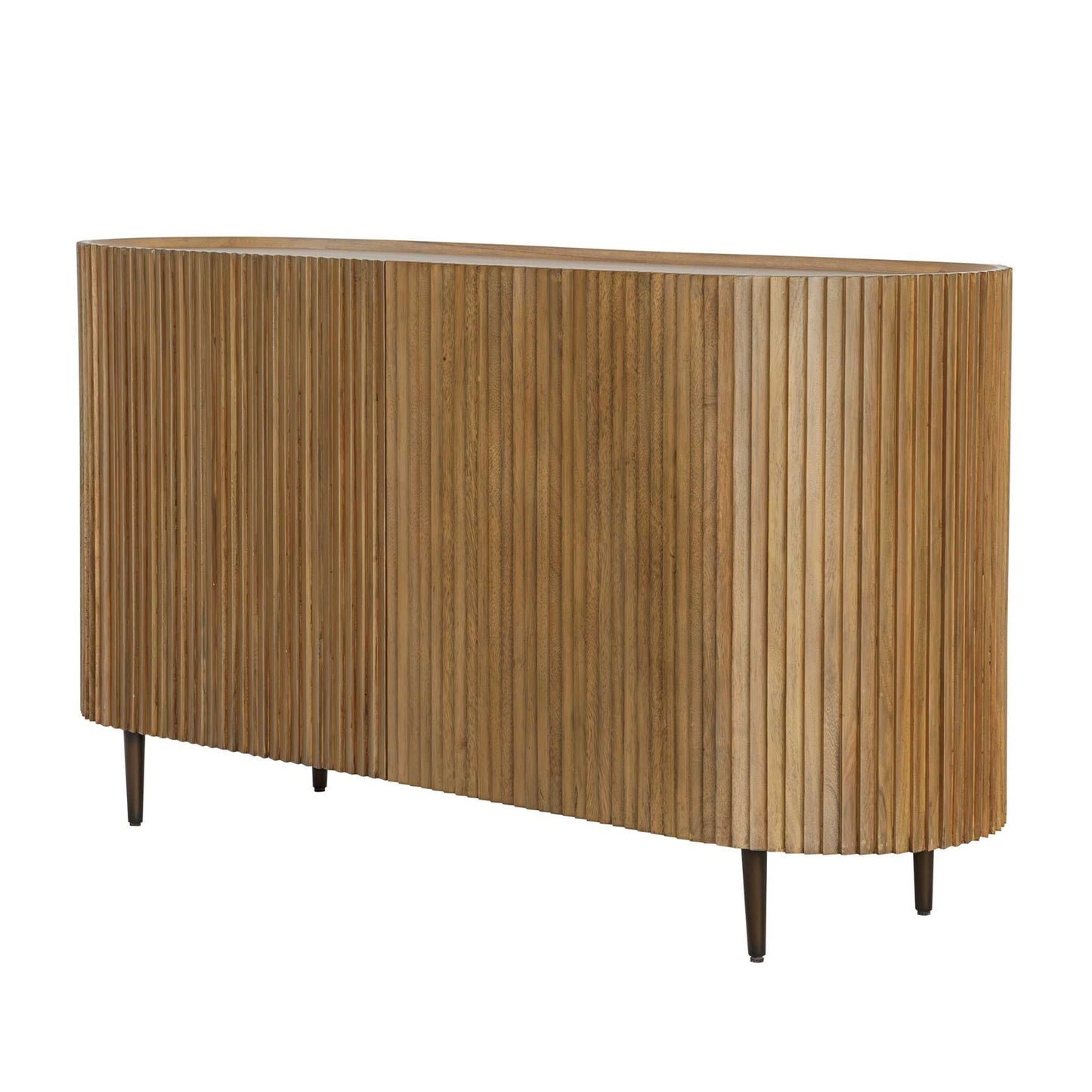 Uttermost Reese 58.5in Pleated 2 Door Cabinet | Medium Oak & Dark Bronze Tapered Legs | Living Room & Dining Room Storage | Model 51167