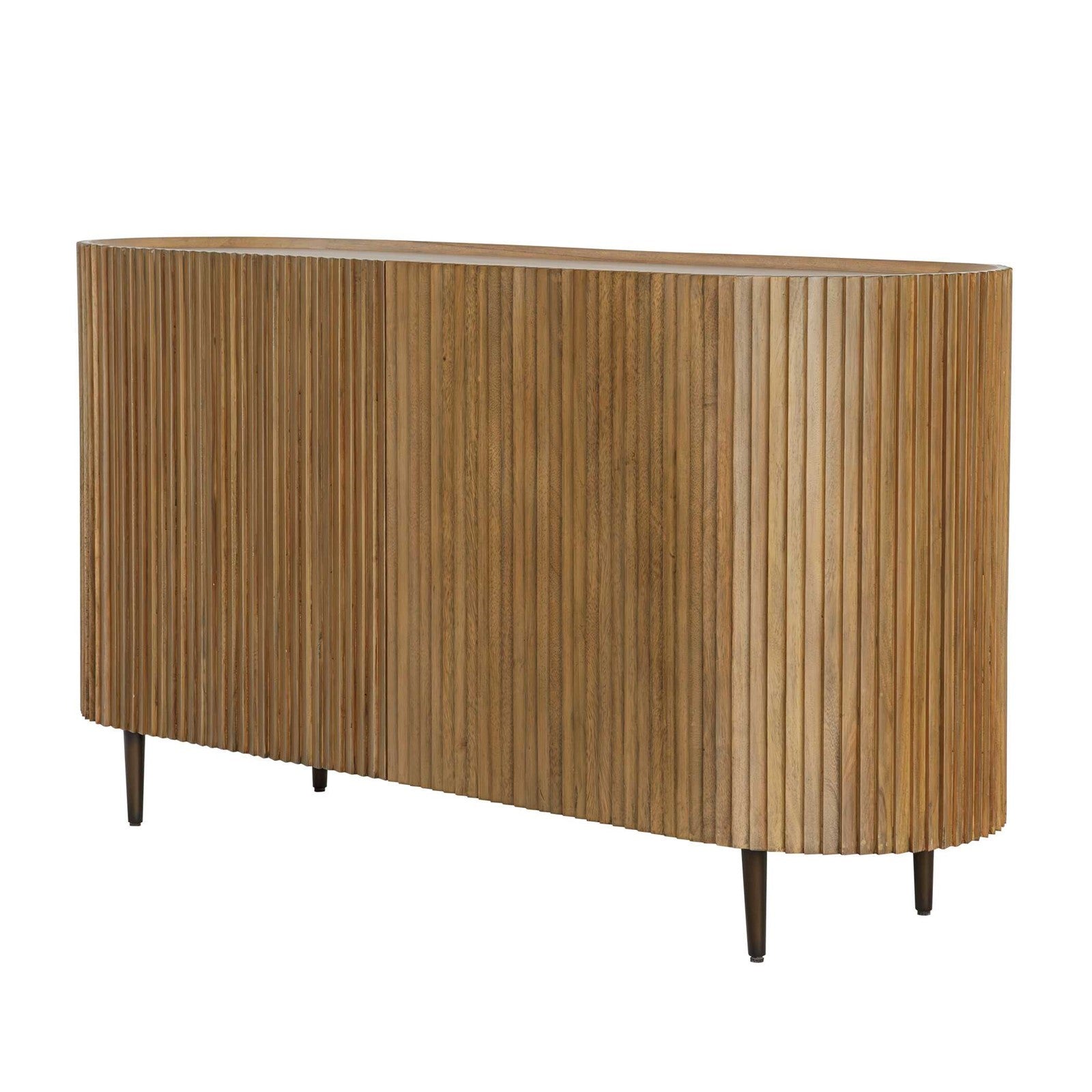 Uttermost Reese 58.5in Pleated 2 Door Cabinet | Medium Oak & Dark Bronze Tapered Legs | Living Room & Dining Room Storage | Model 51167