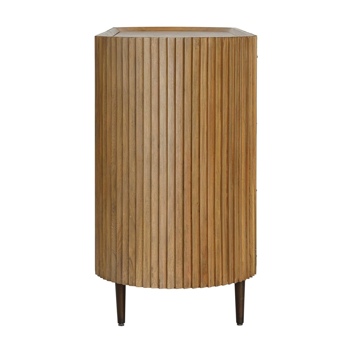 Uttermost Reese 58.5in Pleated 2 Door Cabinet | Medium Oak & Dark Bronze Tapered Legs | Living Room & Dining Room Storage | Model 51167