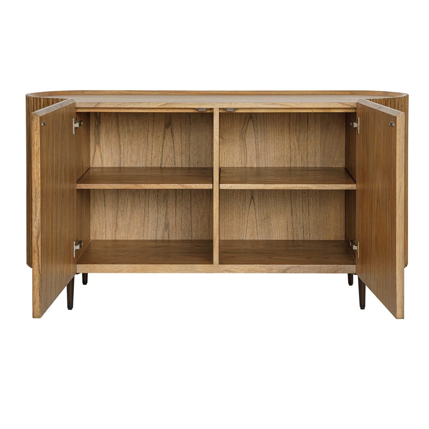 Uttermost Reese 58.5in Pleated 2 Door Cabinet | Medium Oak & Dark Bronze Tapered Legs | Living Room & Dining Room Storage | Model 51167