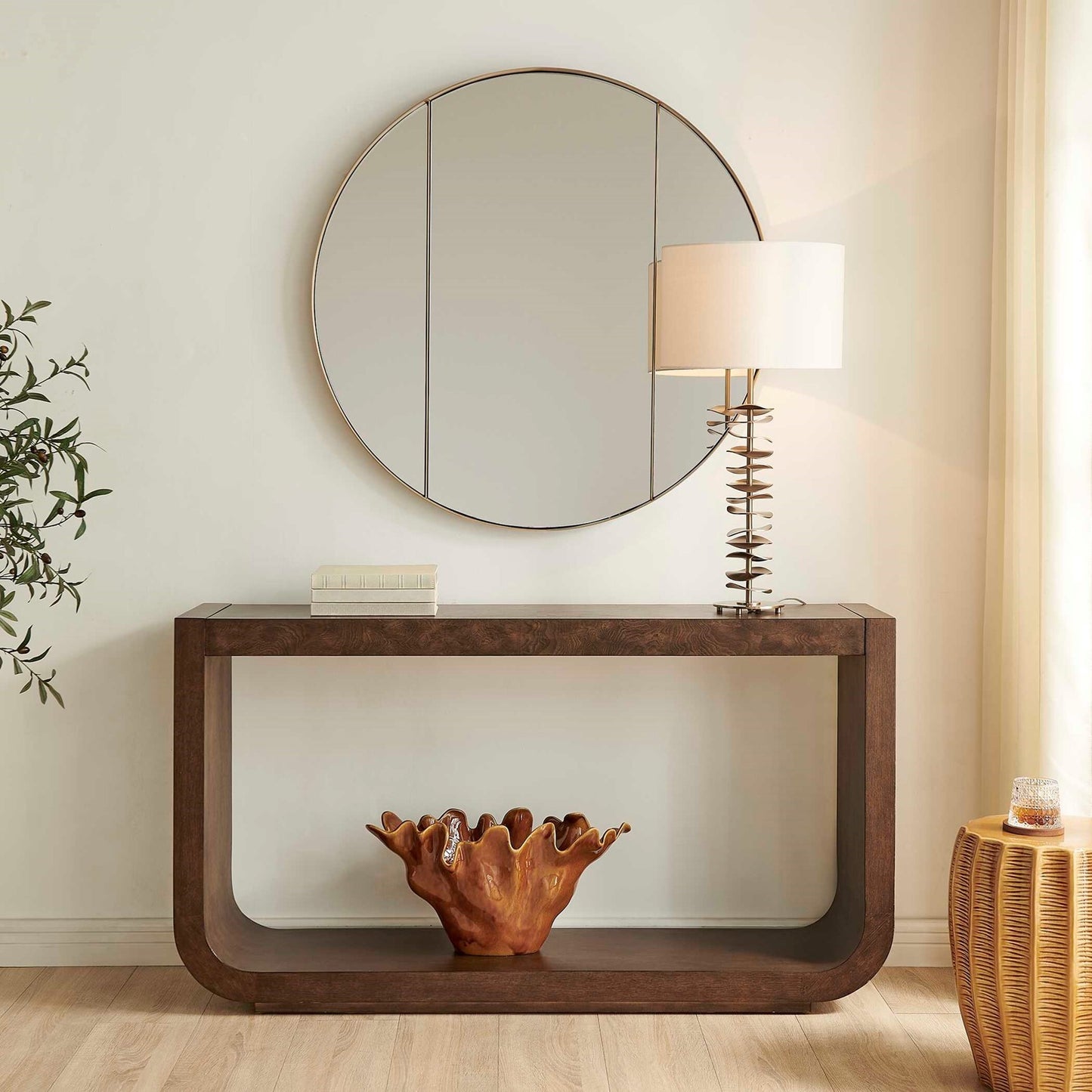 Uttermost Flores 58in Modern Console Table | Dark Walnut Oak & Burl Veneer | Entryway & Living Room Hall Table | 58 x 14 x 32 in | Model 51174
