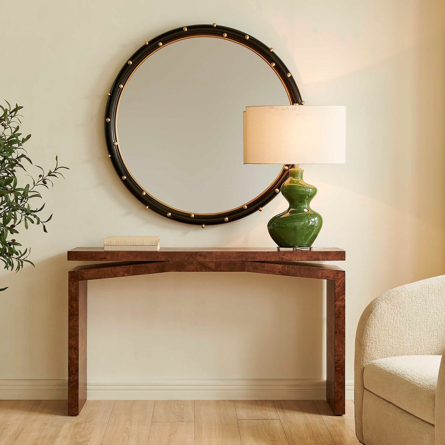 Uttermost Naoko 52in Burl Wood Console Table | Dark Walnut Mappa Burl Veneer | Entryway & Living Room Hall Table | 52 x 12 x 31 in | Model 51176