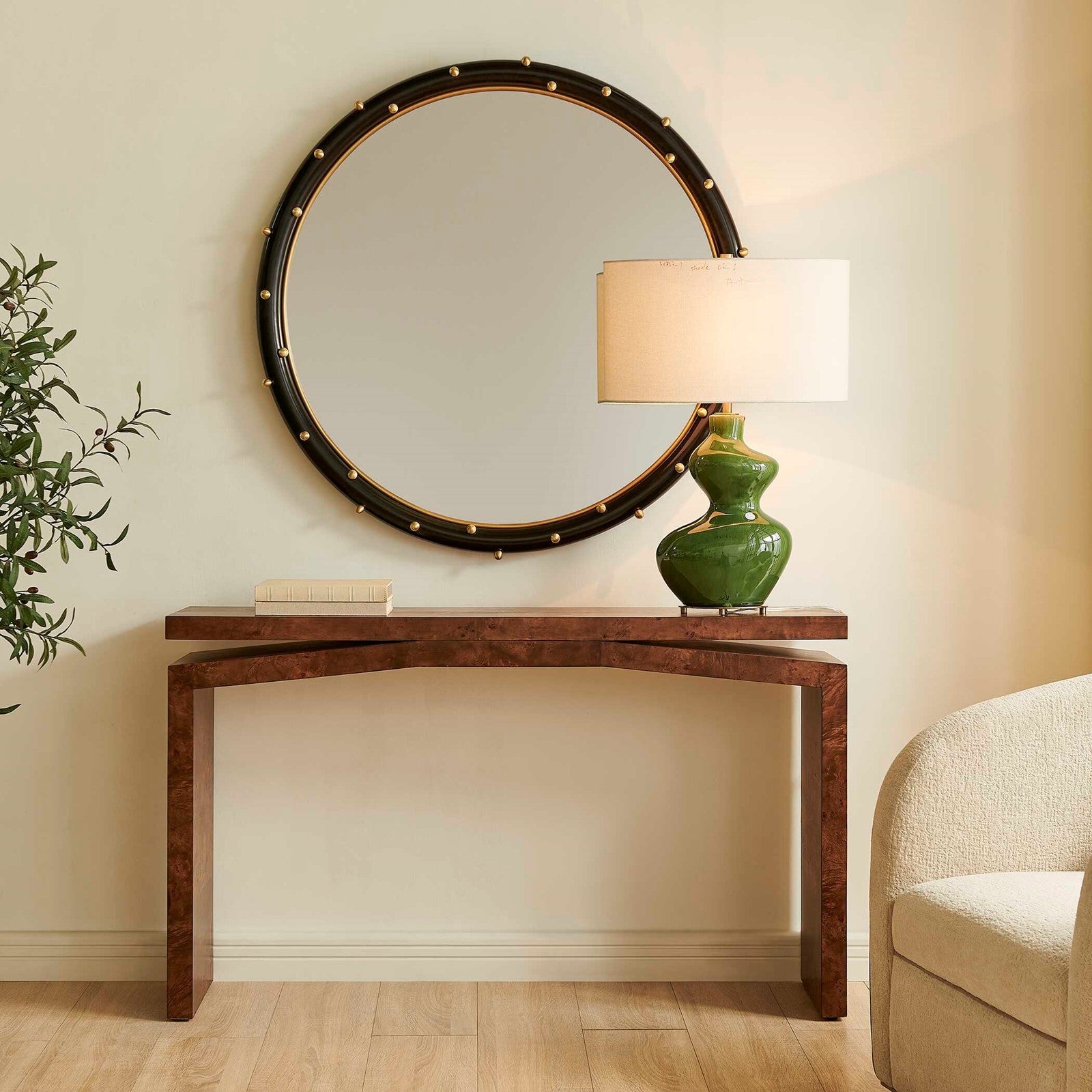 Uttermost Naoko 52in Burl Wood Console Table | Dark Walnut Mappa Burl Veneer | Entryway & Living Room Hall Table | 52 x 12 x 31 in | Model 51176