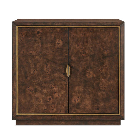 Uttermost Flores 36in 2-Door Cabinet | Mappa Burl Wood Walnut Finish with Brass Accents | Living Room & Entryway Storage | Model 51177