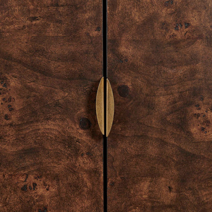 Uttermost Flores 36in 2-Door Cabinet | Mappa Burl Wood Walnut Finish with Brass Accents | Living Room & Entryway Storage | Model 51177