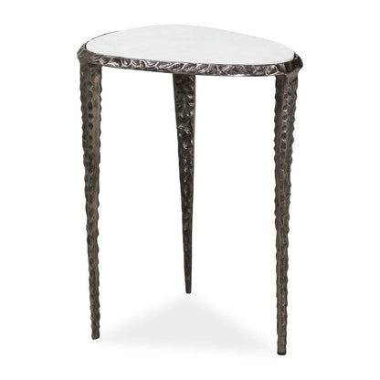 Uttermost Arnold 17.75in White Marble Accent Table | Cast Aluminum Hammered Dark Bronze Base | Living Room & Bedroom Side Table | Model 51178