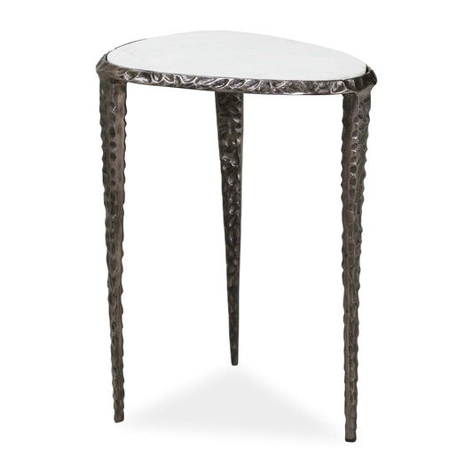 Uttermost Arnold 17.75in White Marble Accent Table | Cast Aluminum Hammered Dark Bronze Base | Living Room & Bedroom Side Table | Model 51178