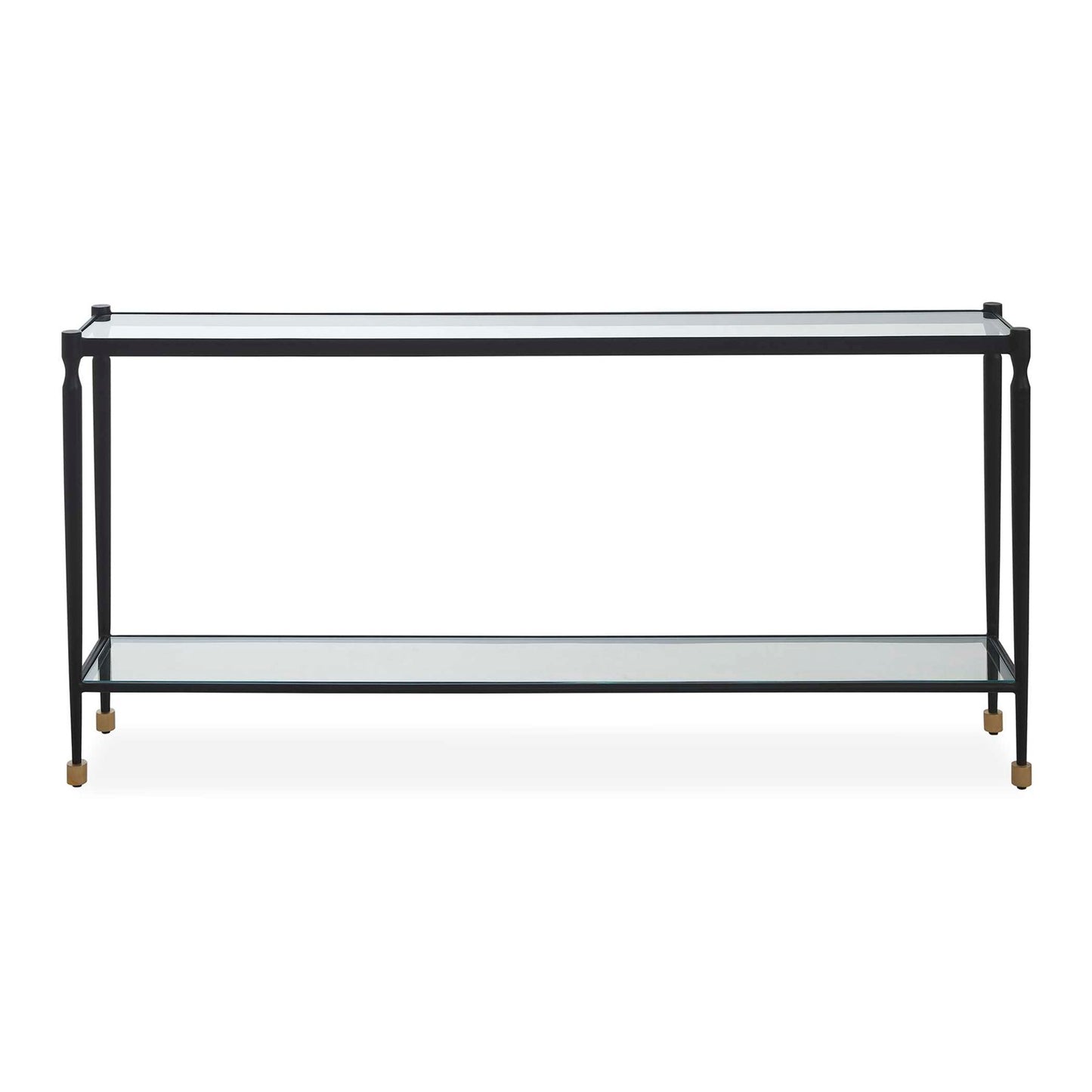 Uttermost Javana 60in Console Table | Iron Frame with Brass Accents and Tempered Glass Shelves | Entryway & Living Room | Model 51202