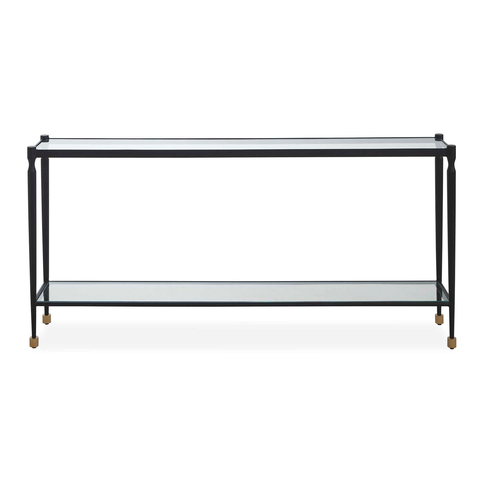 Uttermost Javana 60in Console Table | Iron Frame with Brass Accents and Tempered Glass Shelves | Entryway & Living Room | Model 51202