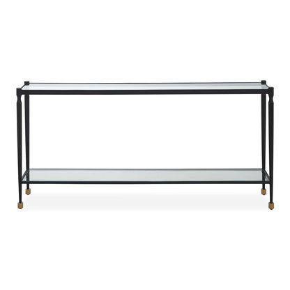 Uttermost Javana 60in Console Table | Iron Frame with Brass Accents and Tempered Glass Shelves | Entryway & Living Room | Model 51202
