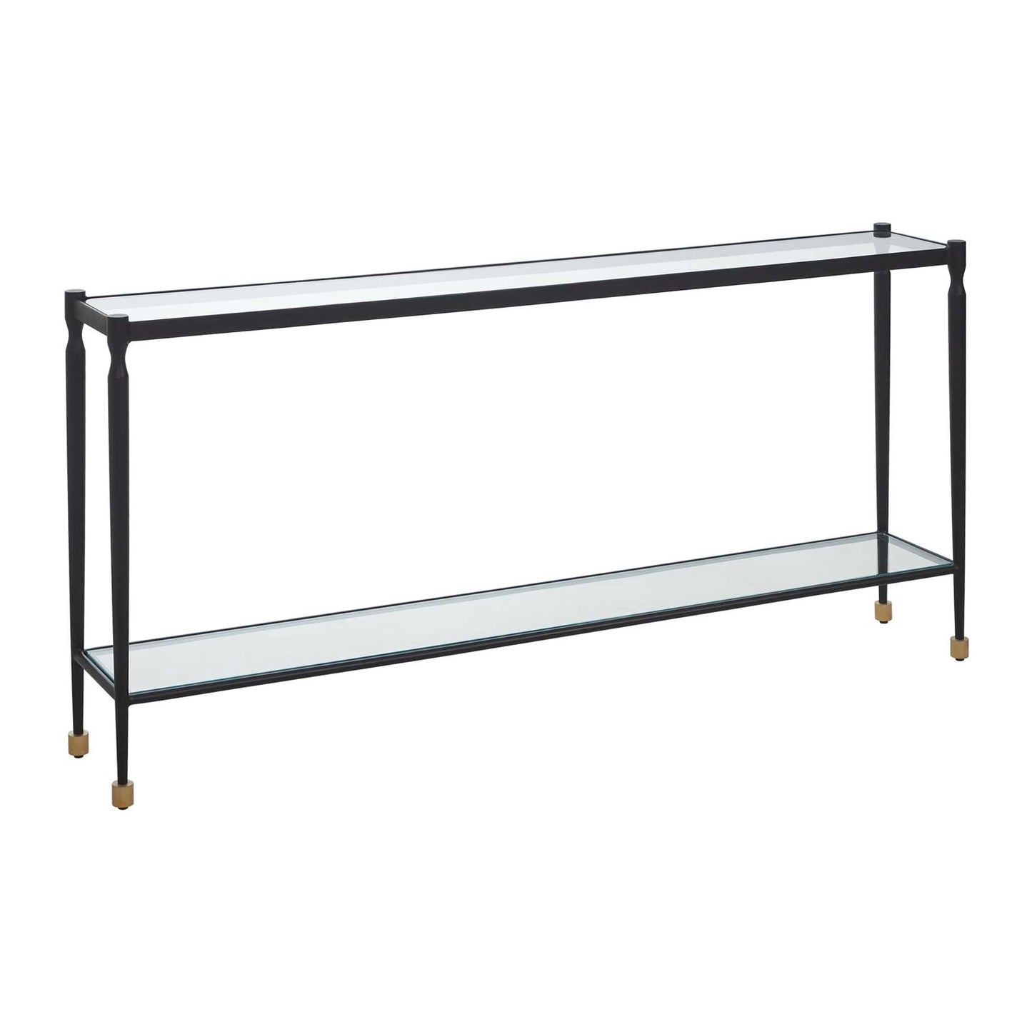 Uttermost Javana 60in Console Table | Iron Frame with Brass Accents and Tempered Glass Shelves | Entryway & Living Room | Model 51202