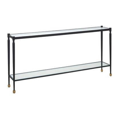 Uttermost Javana 60in Console Table | Iron Frame with Brass Accents and Tempered Glass Shelves | Entryway & Living Room | Model 51202
