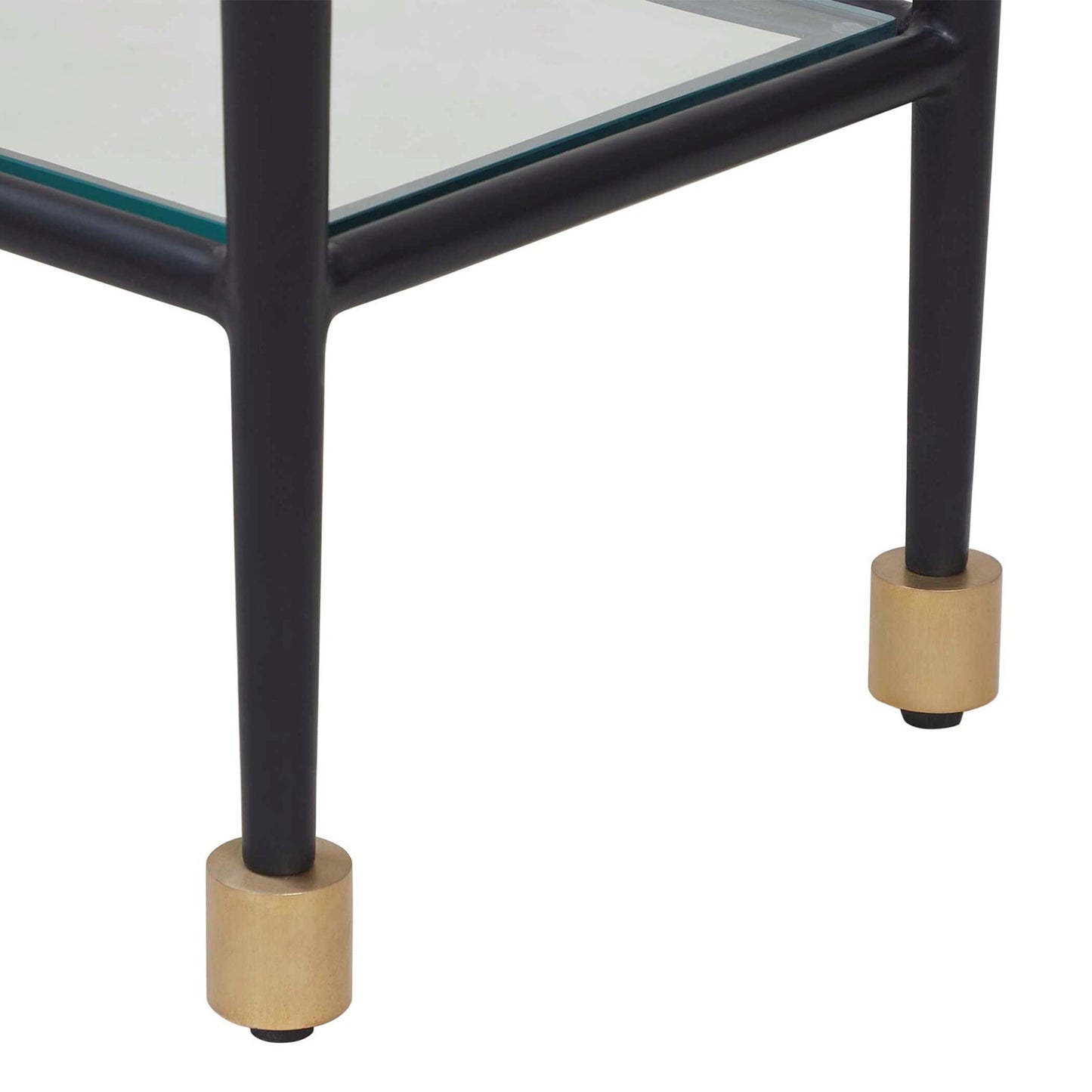 Uttermost Javana 60in Console Table | Iron Frame with Brass Accents and Tempered Glass Shelves | Entryway & Living Room | Model 51202