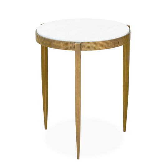 Uttermost Ocilla 18.5in Round Accent Table | Antique Brass Cast Iron and White Marble | Living Room & Entryway Side Table | Model 51203