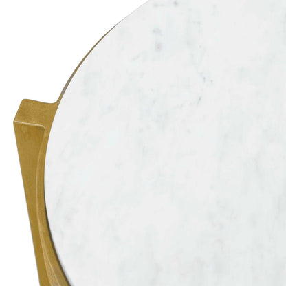 Uttermost Ocilla 18.5in Round Accent Table | Antique Brass Cast Iron and White Marble | Living Room & Entryway Side Table | Model 51203