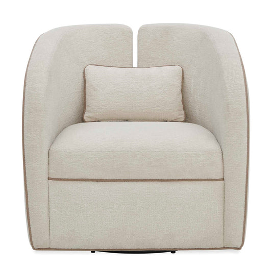 Uttermost Vega 30.6in Swivel Accent Chair | Ecru Chenille with Truffle Welt | Living Room & Reading Nook Seating | 30.6 x 30.7 x 30.3 in | Model 53144