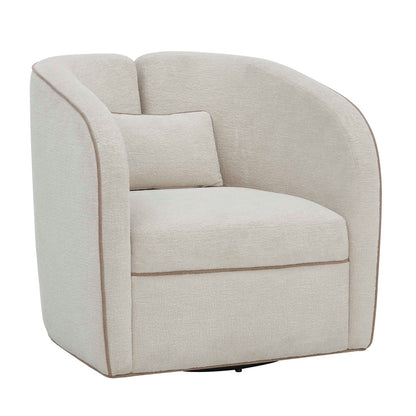Uttermost Vega 30.6in Swivel Accent Chair | Ecru Chenille with Truffle Welt | Living Room & Reading Nook Seating | 30.6 x 30.7 x 30.3 in | Model 53144