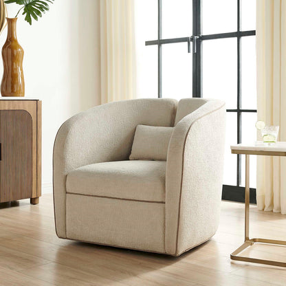 Uttermost Vega 30.6in Swivel Accent Chair | Ecru Chenille with Truffle Welt | Living Room & Reading Nook Seating | 30.6 x 30.7 x 30.3 in | Model 53144