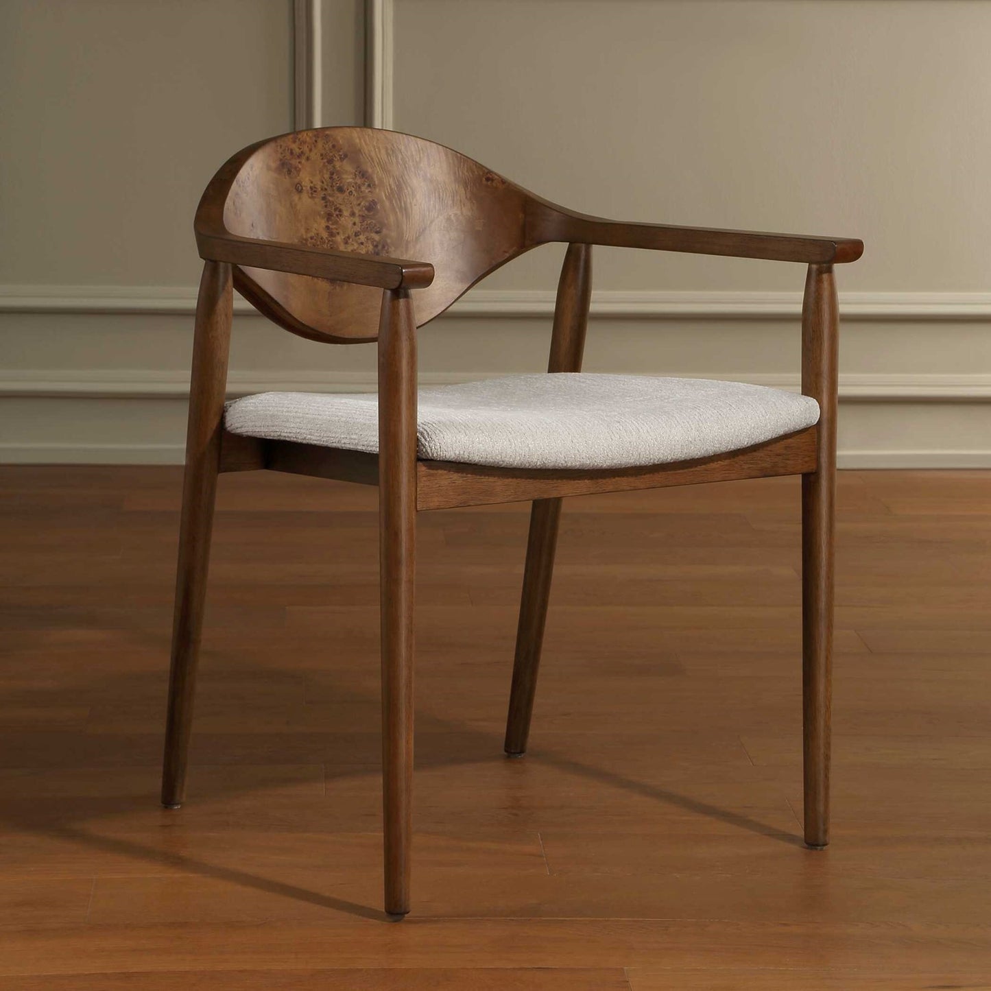 Uttermost Augusta 22in Dining Chair | Walnut Burl Veneer and Off-White Fabric | Dining Room & Kitchen Seating | 22 x 23.5 x 28.5 in | Model 53145