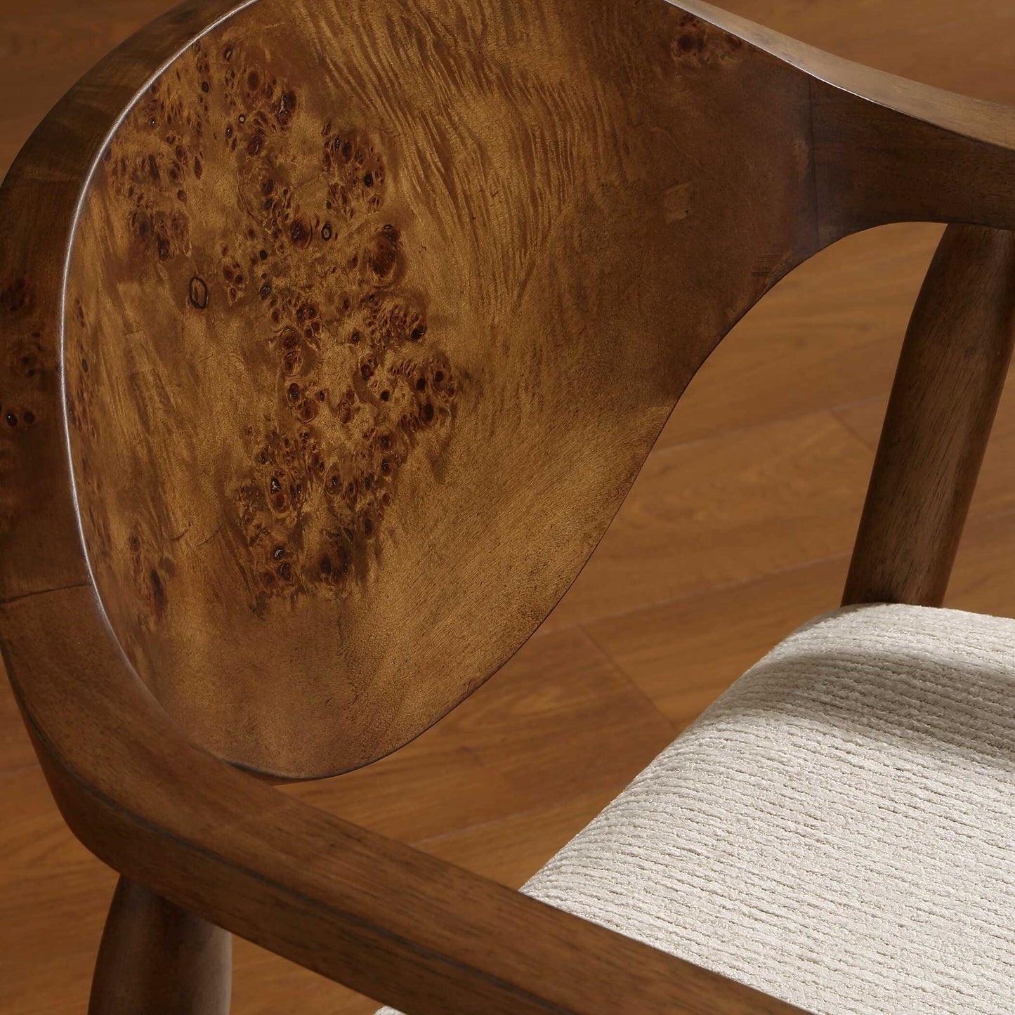 Uttermost Augusta 22in Dining Chair | Walnut Burl Veneer and Off-White Fabric | Dining Room & Kitchen Seating | 22 x 23.5 x 28.5 in | Model 53145