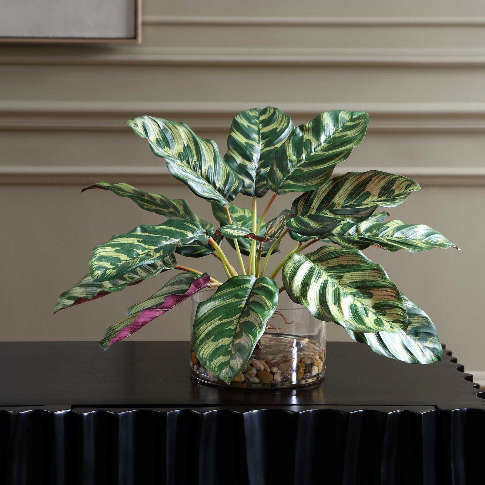 Uttermost Peacock Plant Accent | Green Faux Plant in Glass Vase | Living Room & Office Decor | 15.5 x 15.5 x 13 in | Model 60273