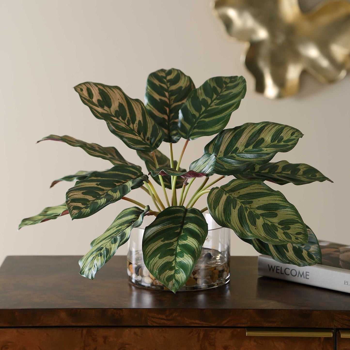 Uttermost Peacock Plant Accent | Green Faux Plant in Glass Vase | Living Room & Office Decor | 15.5 x 15.5 x 13 in | Model 60273