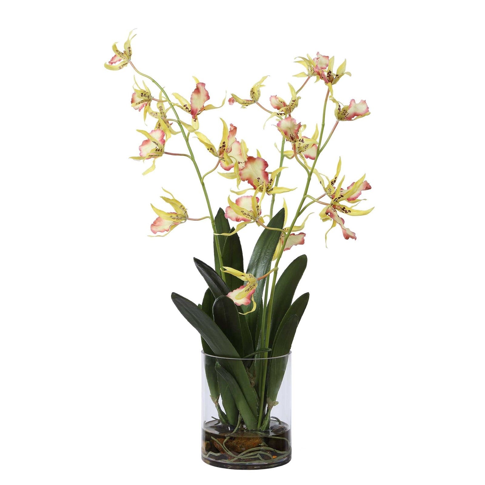 Uttermost Spider Orchid in Glass Vase | Coral & Yellow Faux Orchid | Living Room & Office Decor | 13.5 x 14 x 31 in | Model 60274