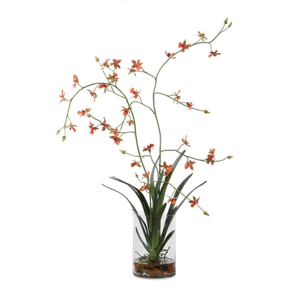 Uttermost Dancing Orchid in Glass Vase | Orange Faux Orchid | Living Room & Office Decor | 26 x 17.5 x 35 in | Model 60275