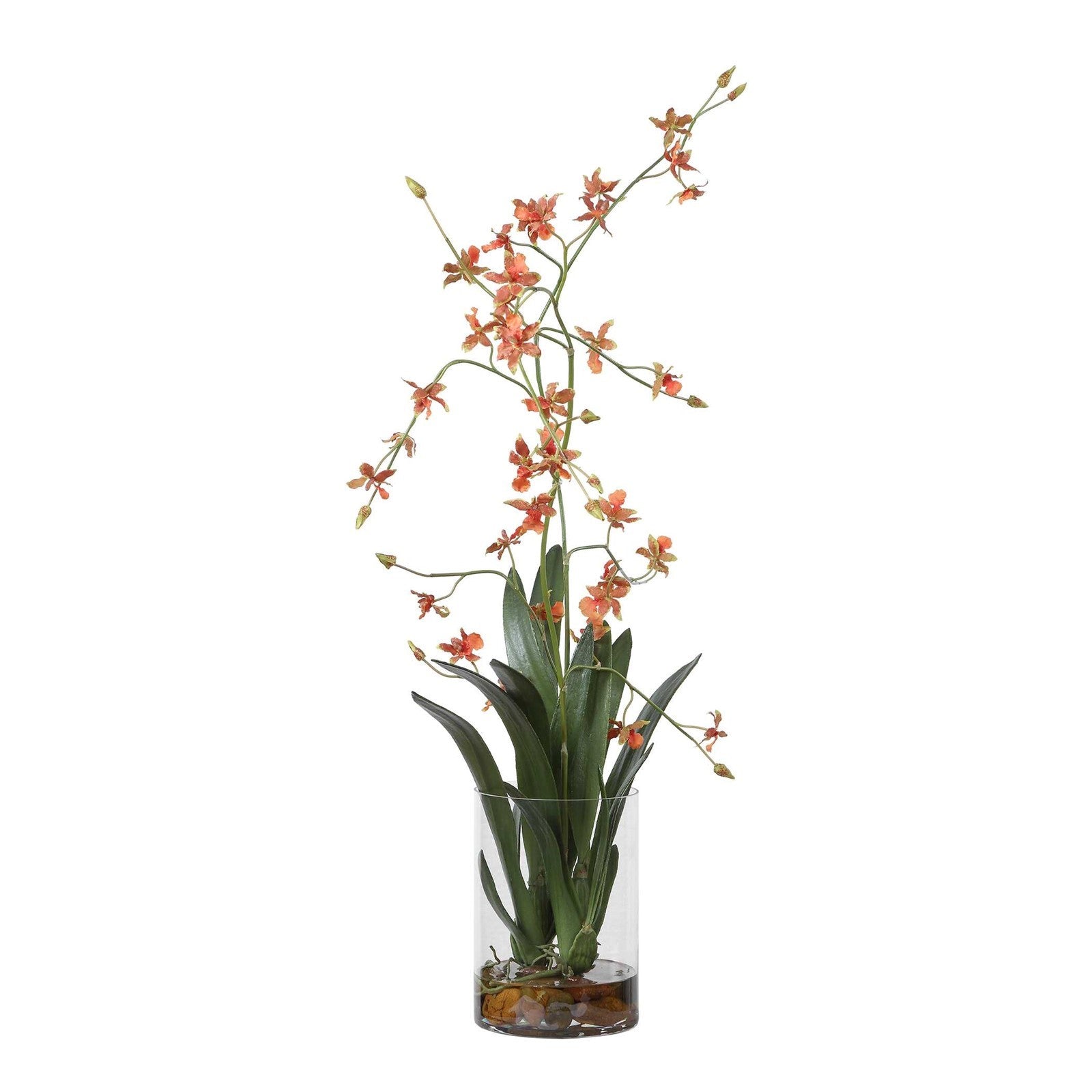 Uttermost Dancing Orchid in Glass Vase | Orange Faux Orchid | Living Room & Office Decor | 26 x 17.5 x 35 in | Model 60275