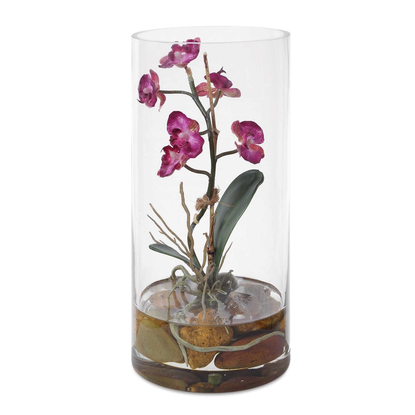 Uttermost Mariposa Fuchsia Orchid | Vibrant Pink-Purple Blooms in Glass Vase with Faux Water & Stones | Tabletop Accent | Model 60279