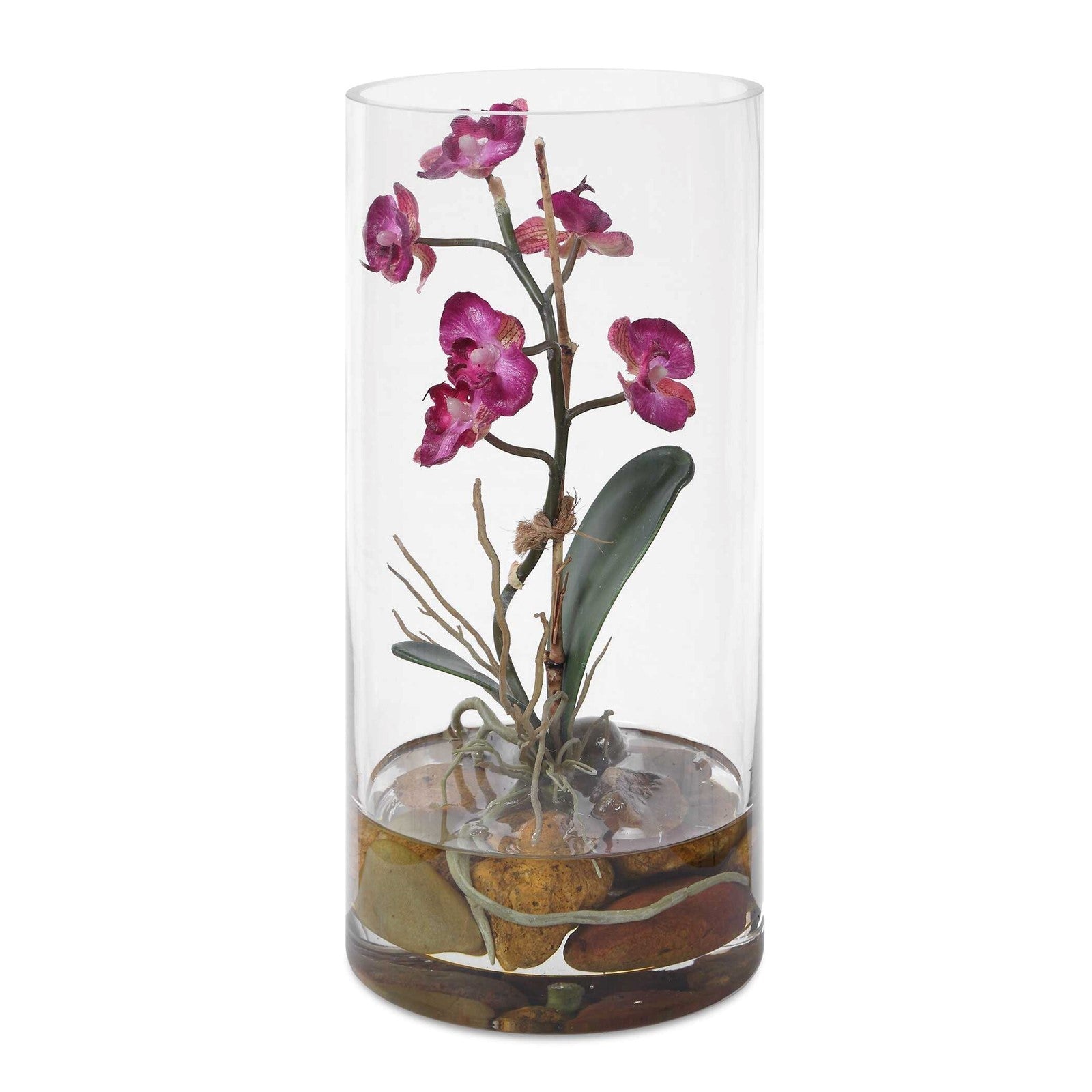Uttermost Mariposa Fuchsia Orchid | Vibrant Pink-Purple Blooms in Glass Vase with Faux Water & Stones | Tabletop Accent | Model 60279