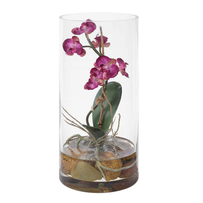 Uttermost Mariposa Fuchsia Orchid | Vibrant Pink-Purple Blooms in Glass Vase with Faux Water & Stones | Tabletop Accent | Model 60279