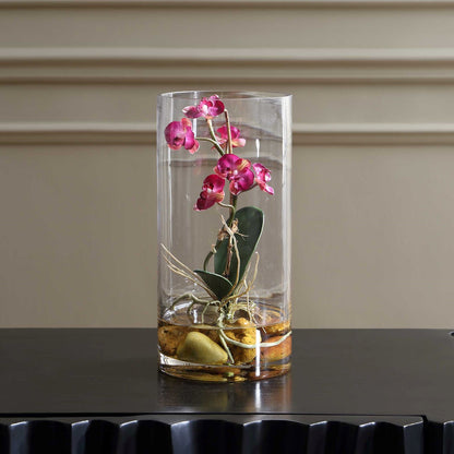 Uttermost Mariposa Fuchsia Orchid | Vibrant Pink-Purple Blooms in Glass Vase with Faux Water & Stones | Tabletop Accent | Model 60279