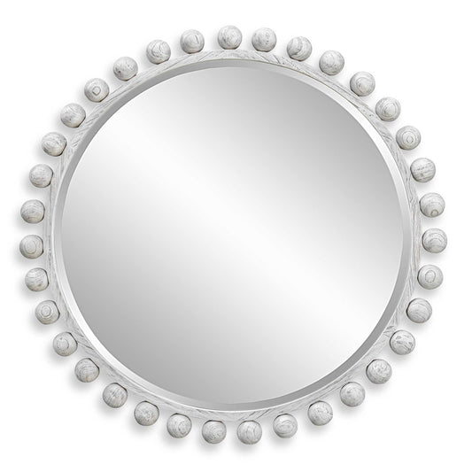 Uttermost Cyra 44in Round Wood Mirror | Solid Mahogany Spheres in Aged Ivory | Entryway & Bedroom Accent | 44 x 2.5 x 44 in | Model 8175